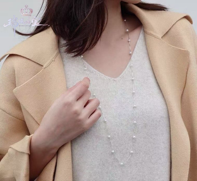 满天星天然淡水珍珠14k包金毛衣链轻奢时尚混搭双层叠戴气质锁骨