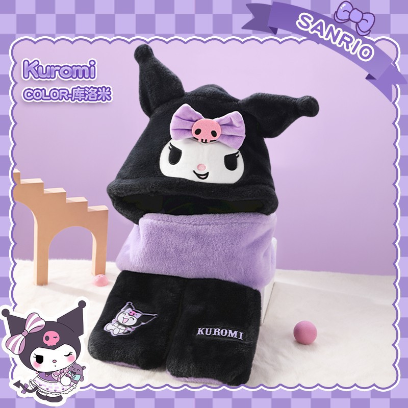 帽子围巾三件套三合一女冬季围脖保暖毛绒帽子手套围巾一体3件套