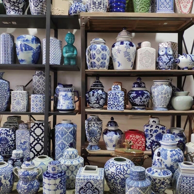 孤品集合--出口外贸复古高温青花瓷仿古上釉瓷器插花花瓶艺术摆件