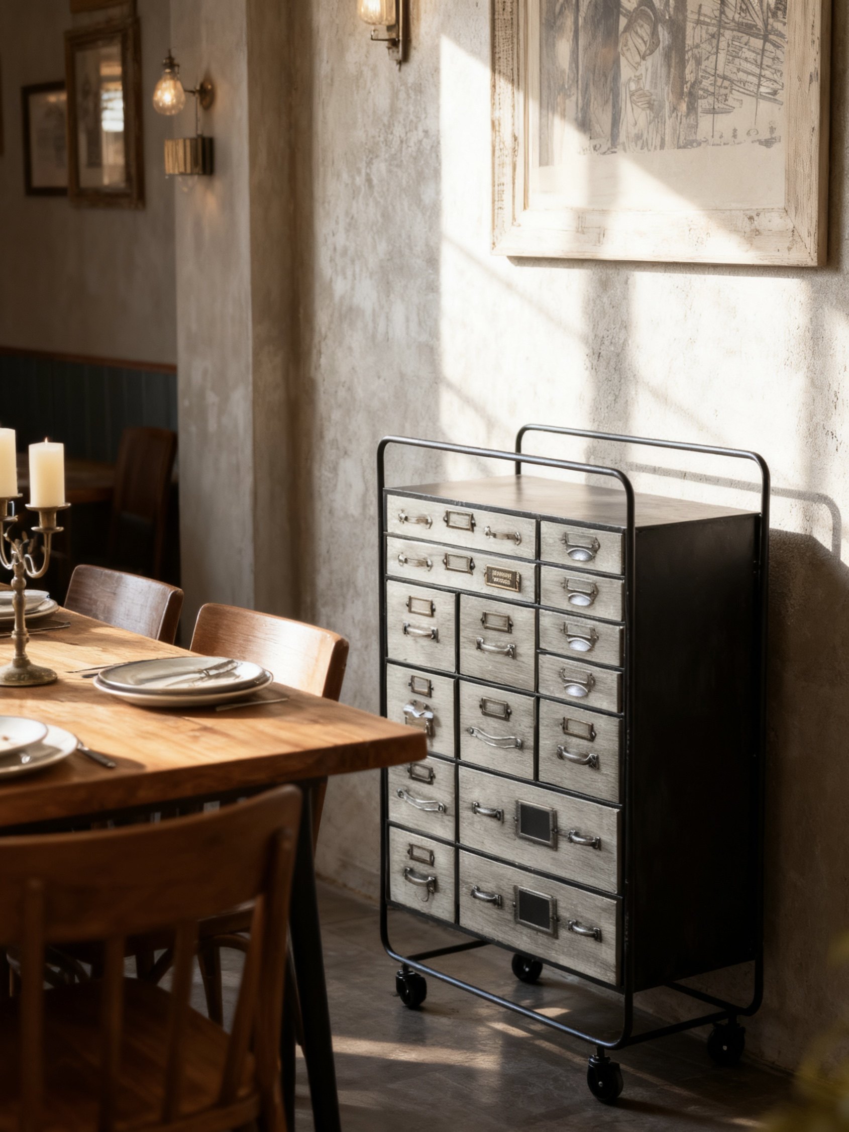 出口国乡村风复古可移动推车多抽屉铁艺柜子储藏柜铁皮柜可户外,住宅家具,斗柜,淘宝优惠券,粉丝福利购,淘宝优惠卷