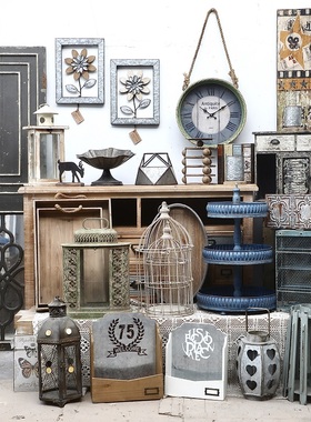 孤品大集合--外贸复古家居民宿庭院装饰品铁艺木质做旧工艺品摆件