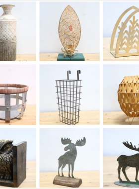 特价孤品集合--外贸复古家居庭院装饰工艺品铁艺木质杂货挂件摆件