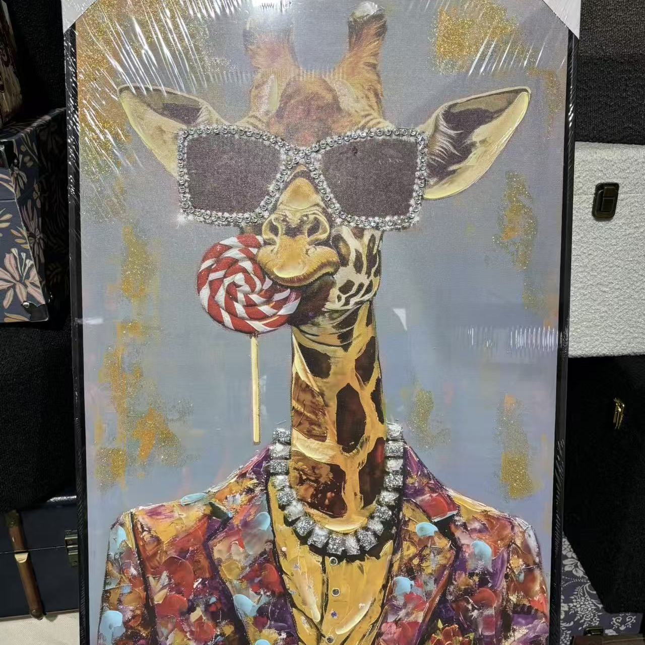 超特价！潮流卡通长颈鹿艺术装饰画个性钻石眼镜动物挂画壁挂壁饰
