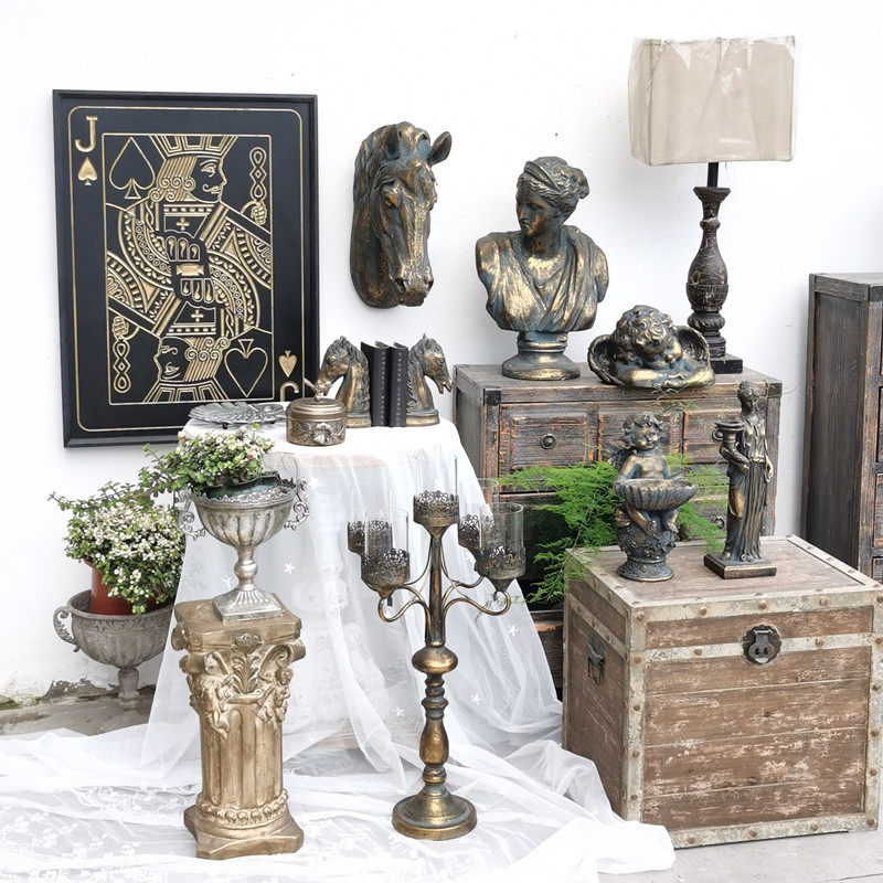 欧洲复古雕塑工艺品摆件人物天使古铜金雕刻文艺复兴系列展会样品