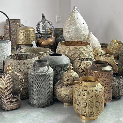 孤品集合--复古仿铜摩洛哥风格家居民宿软装做旧铁艺风灯烛台摆件