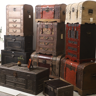 孤品大型古董箱财宝箱复古工艺木质仿古皮箱木箱收纳柜财宝柜套箱