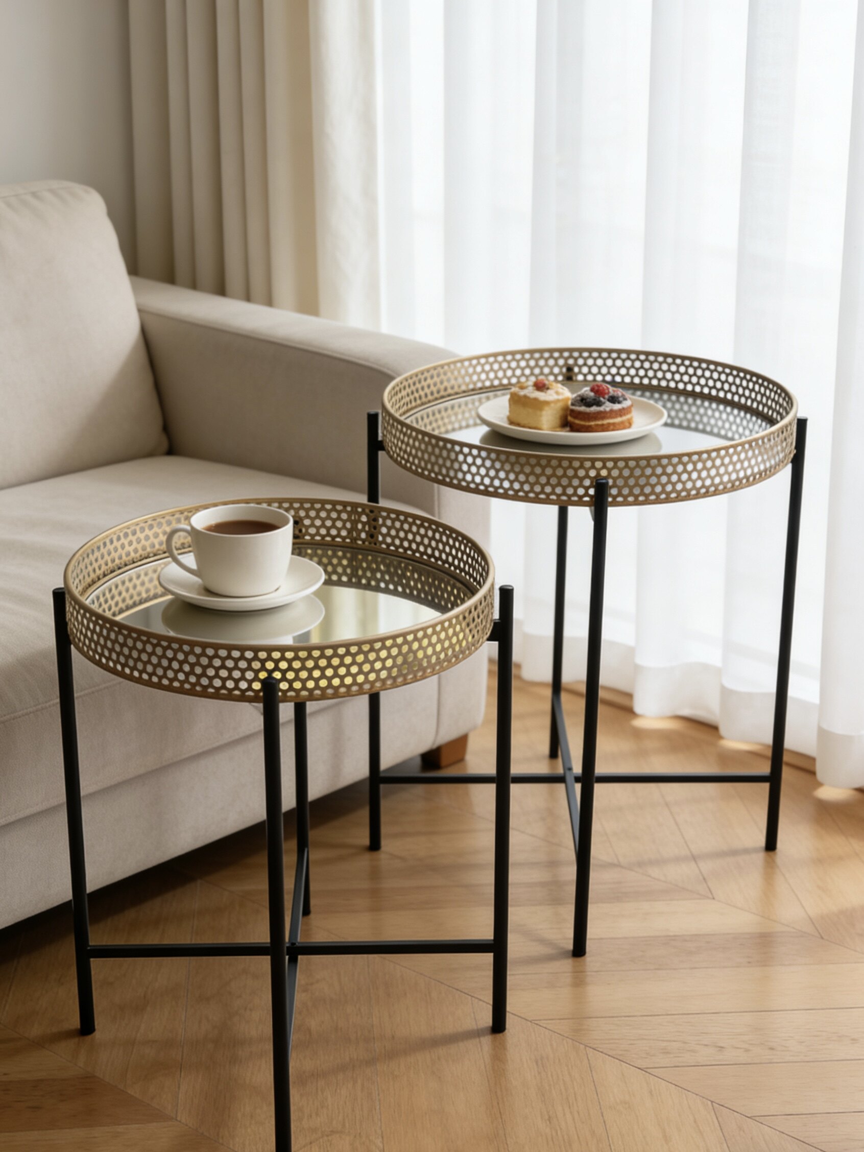 特价买一得二出口欧美复古金色轻奢风圆形边几角几茶几休闲桌套二