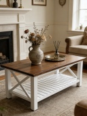 美式 乡村风实木茶几客厅家用复古做旧长方形咖啡桌
