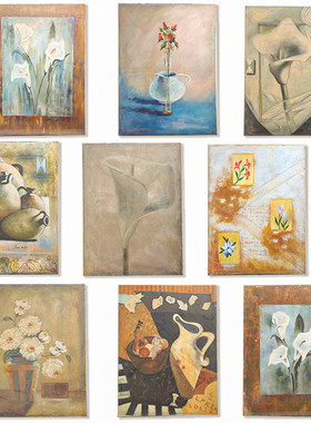 孤品集合--大型复古老油画侘寂风挂画餐厅酒吧装饰艺术手绘油画