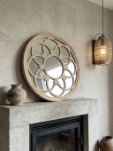 饰镜玄关镜壁饰挂饰墙面挂件 复古雕花实木圆形装 外贸原单特价 美式