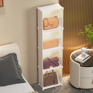 包包柜子收纳神器家用门口落地透明分层多功能窄小款防尘盒展示架