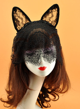 蕾丝兔耳朵面纱发饰发箍圣诞节面具面罩舞会头饰派对摄影配饰聚会