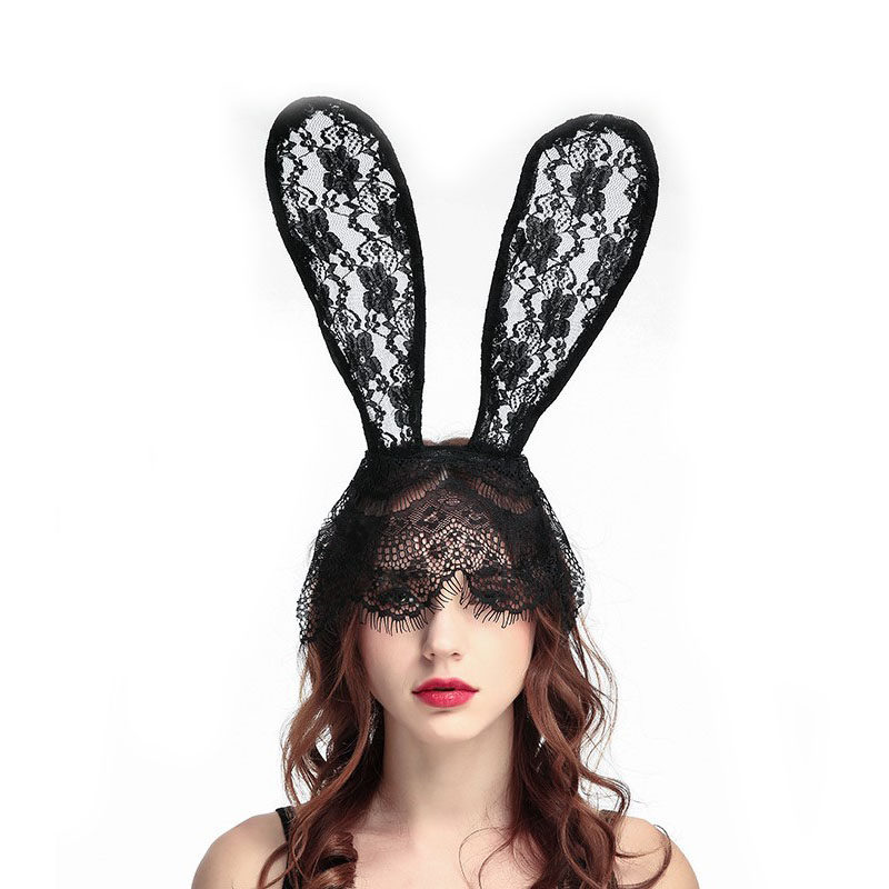 夸张蕾丝兔女郎发箍性感情趣饰品面纱大猫耳朵发卡夜店酒吧头饰品