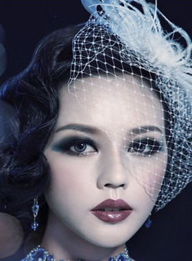 复古短发新娘头花羽毛夜上海旗袍面纱头饰网纱小礼帽晚宴礼服发饰