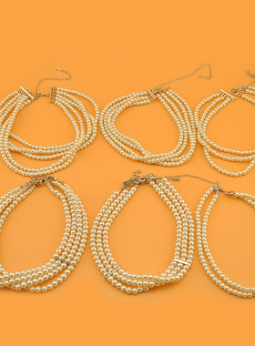 新娘复古多层珍珠短项链民国礼服旗袍双层珍珍锁骨链三四五层配饰