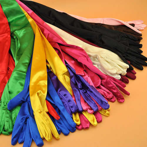 跳舞派对缎面手套薄长款女