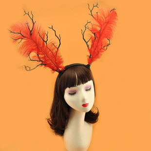 森女系枝条羽毛飘逸灵动头饰 走秀发饰 表演派对儿童夸张头饰