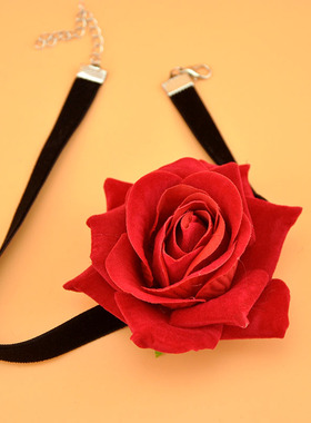 花朵颈链无黑色丝绒玫瑰花女绢纱
