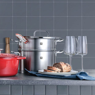 德国双立人24cm汤锅烧锅 炖锅24cm蒸笼蒸格蒸锅2件套装电磁炉通用