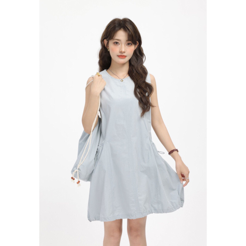 美式复古工装大口袋背心连衣裙女2026新款夏季小个子宽松休闲短裙