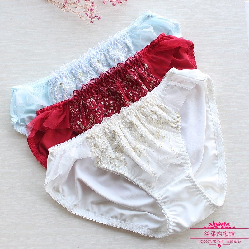 日本内裤女光滑牛奶丝花朵刺绣短裤低腰甜美女三角裤学生速干