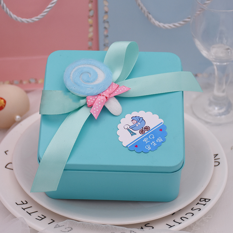 创意回礼喜糖方形马口铁成品新款 男出生满月喜 包装盒子铁盒包邮