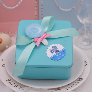 包邮 创意回礼喜糖方形马口铁成品新款 盒子铁盒 包装 男出生满月喜