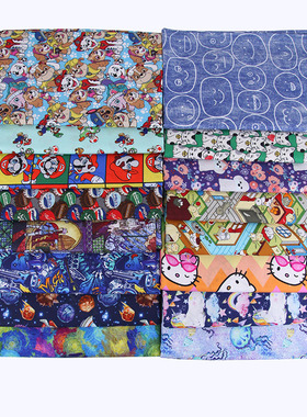 平纹外贸纯棉布料 手工DIY布艺面料 碎花卡通猫咪狗狗 幅宽148cm