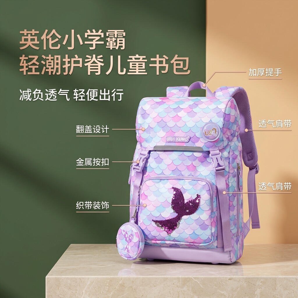 英伦克曼女童护脊减负书包