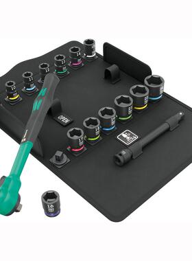 维拉WERA 8100SB12中飞3/8换向防滑柄冲击套筒棘轮扳手套装8010B