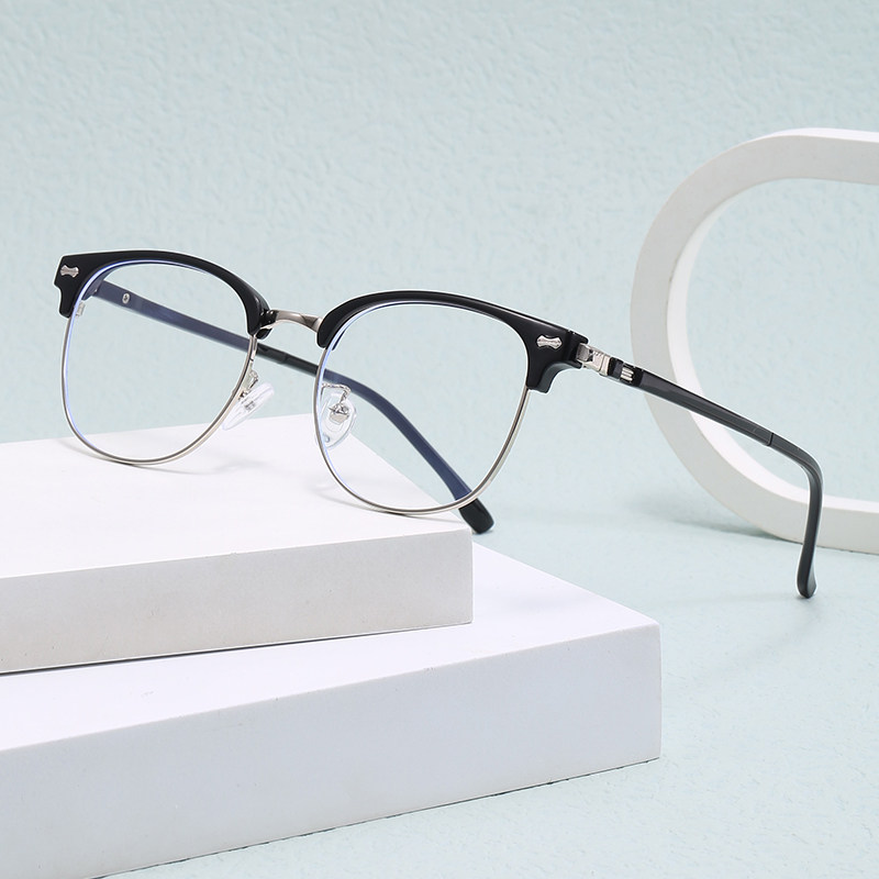 复古框树脂片半框眉毛老花镜老花镜男黑框防蓝光高档正品高清