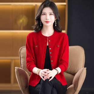 【纯山羊绒】开衫针织羊绒衫外套秋冬女厚妈妈毛衣中老年上衣