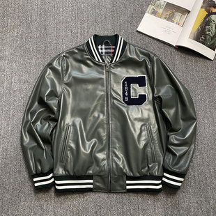 断码清仓柔软细腻绵羊皮棒球服拉链纯皮夹克春秋机车外套真皮皮衣
