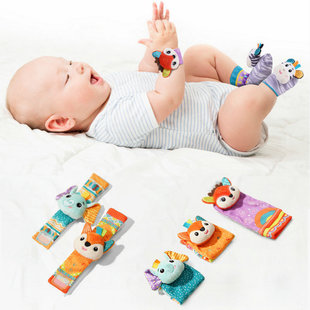 1岁益智 饰婴儿玩具0 Sozzy宝宝响铃玩具婴儿手腕带袜子手表带装