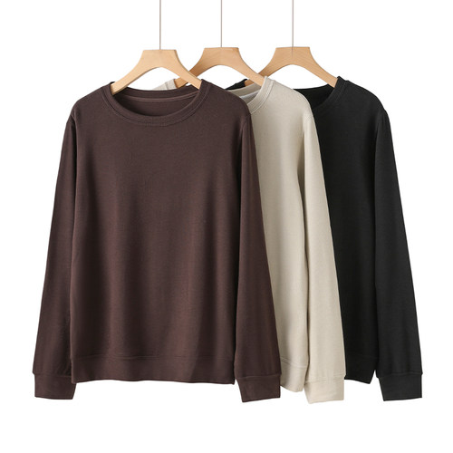 女士百搭圆领纯色休闲超细针织衫