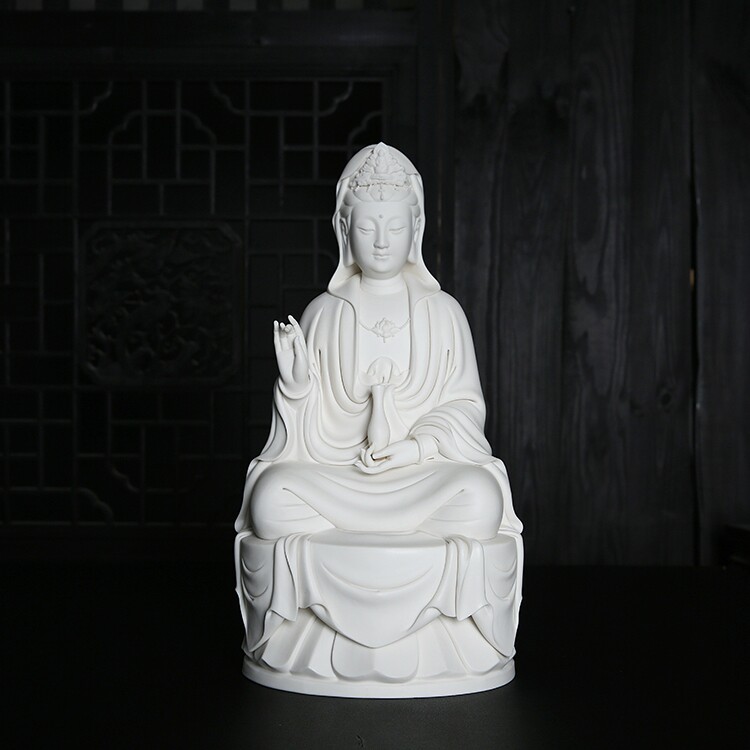 瓷语堂中国白德化窑瓷器林超程作品16寸坐莲观音菩萨家用供奉佛像