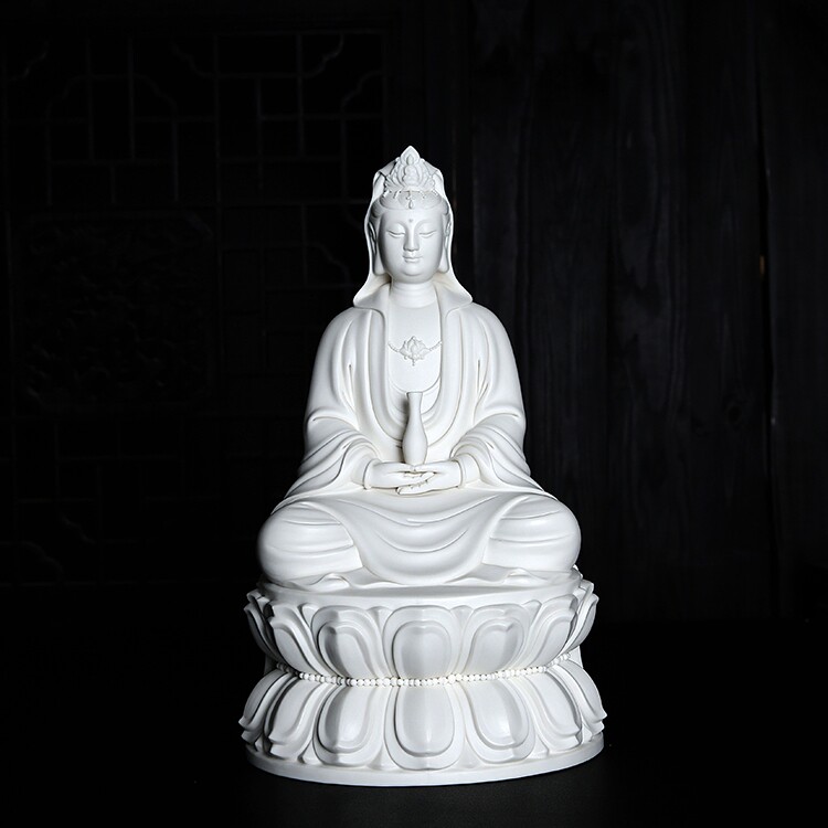 瓷语堂中国白德化窑瓷器林超程作品16寸坐莲托瓶观音菩萨供奉佛像