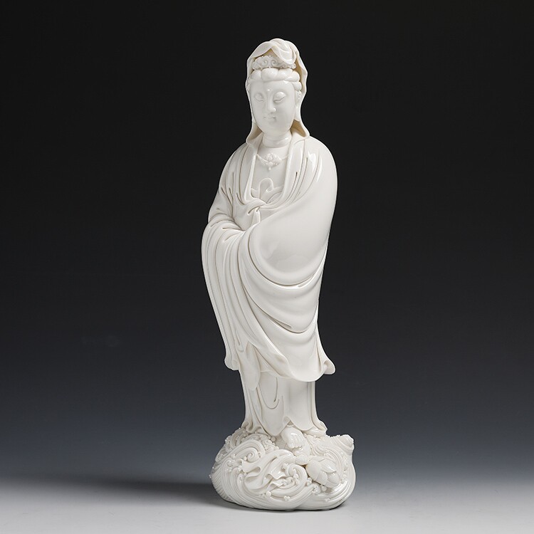 瓷语堂德化窑白瓷仿何朝宗款渡海观音林超程手刻签名收藏陶瓷摆件