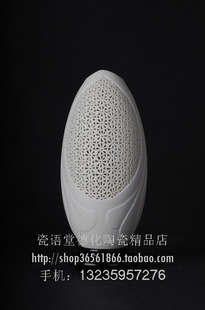 瓷语堂/德化陶瓷工艺品雕刻艺术品瓷雕花瓶镂空雕瓷器秋韵曾玉真