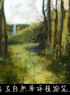 Krita5专用笔刷43支大自然元素环境草坪植物田野灌木树叶手绘画笔