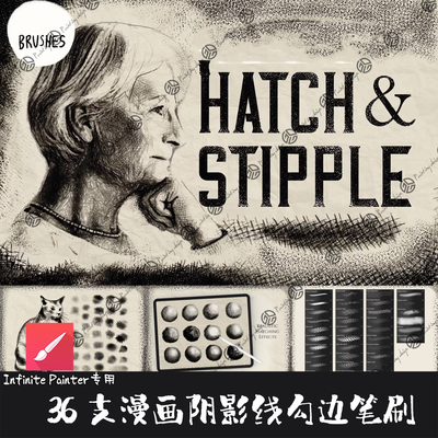 Infinite Painter笔刷36支漫画阴影交叉线网纹层次斜线纹理绘画笔