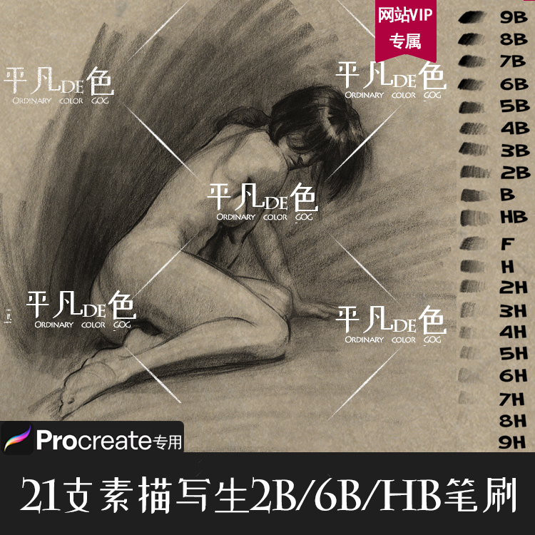 Procreate笔刷21支2B/6B铅笔素描写生HB绘画2H/9B画笔IPAD画板776