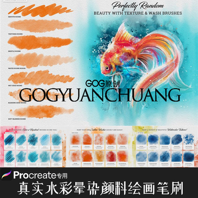 Procreate笔刷 传统真实晕染水彩颜料手绘画笔IPAD大师级画板838