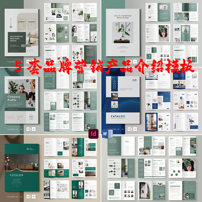 Indesign/Word模板5套A4个人品牌营销产品展示介绍ID投资宣传画册