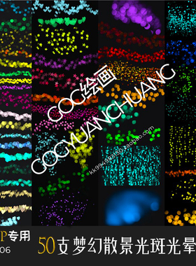 Clip Studio Paint笔刷56支梦幻光斑散景光晕魔法星光特效CSP画笔