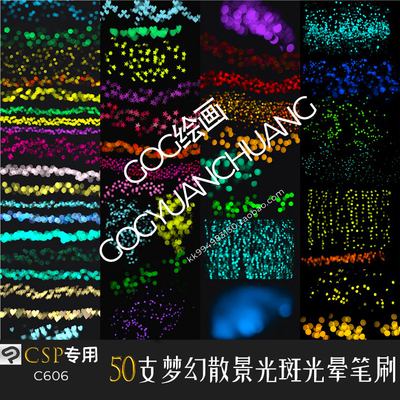 Clip Studio Paint笔刷56支梦幻光斑散景光晕魔法星光特效CSP画笔