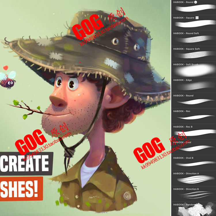 procreate笔刷 14支专业人物设计厚涂勾边上色手绘画ipad画笔 n45