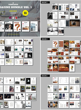Indesign高端模板6套A4画册 176P时尚摄影艺术生活食品杂志ID素材