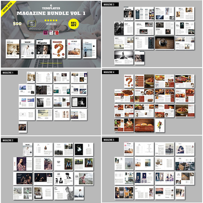 Indesign高端模板6套A4画册 176P时尚摄影艺术生活食品杂志ID素材