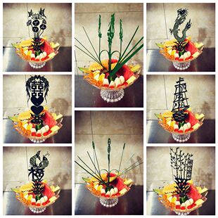 夜总会KTV果盘装饰摆件酒店果盘假花网红仿真西瓜皮拉花冷菜摆盘